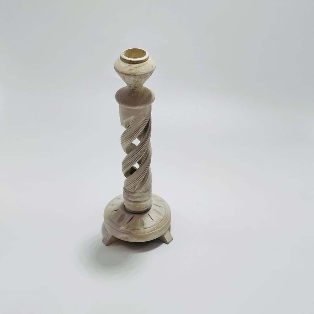 White Washed Wooden Spiral Cutout Pillar Candle Holder
